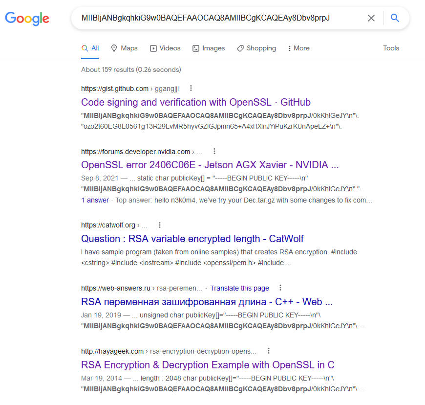RSA Google Results