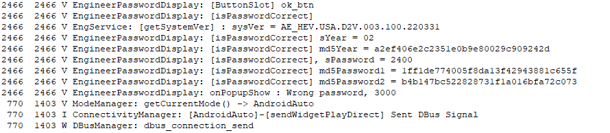 Engineering Mode Password Logs